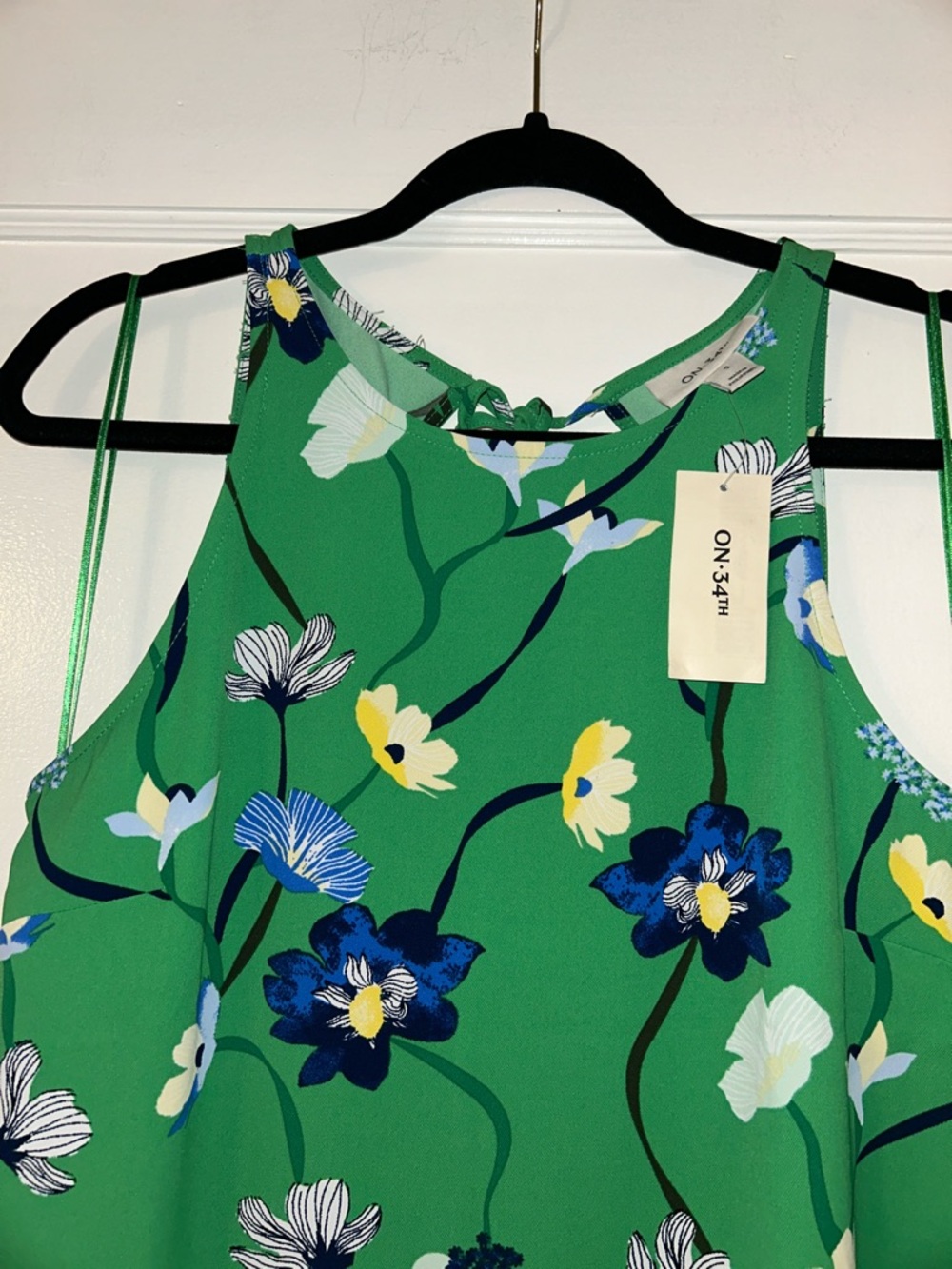 Green Floral Midi Dress with High Neck